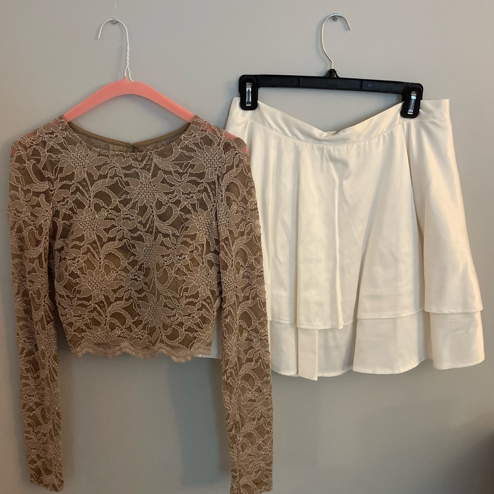 City Studio, two piece white and tan formal dress size 7